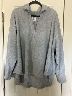 aerie Light Gray Waffle-Knit Hoodie